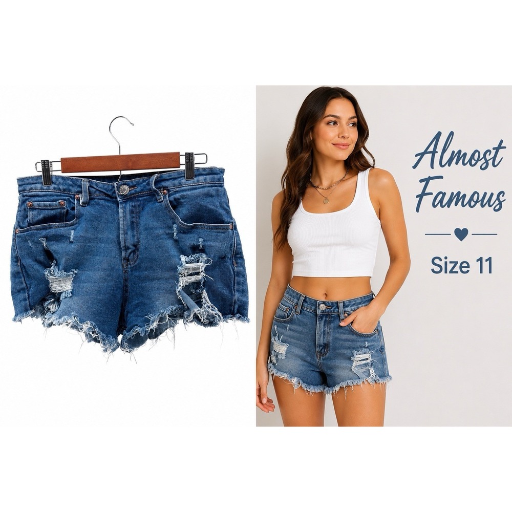 Almost Famous Distressed Denim Shorty Shorts Juniors 11 Frayed Raw Hem Festival